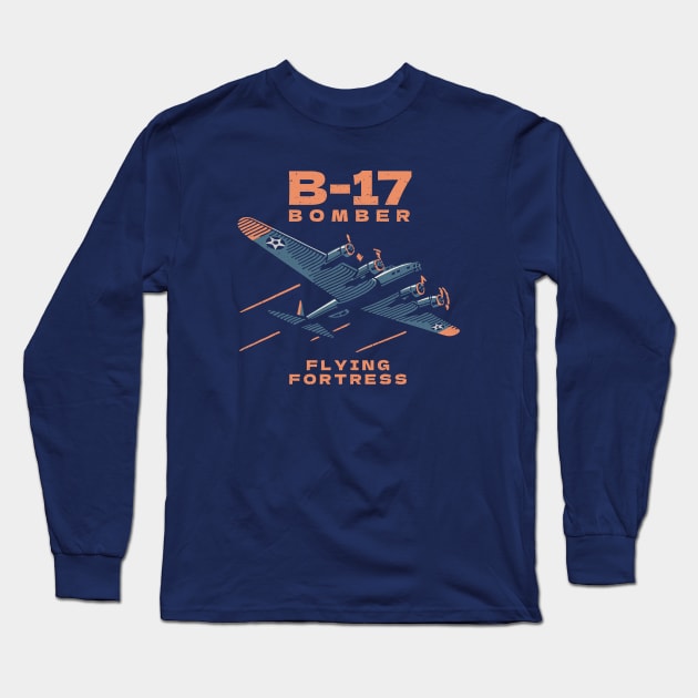 B-17 Bomber WW2 Plane Retro Long Sleeve T-Shirt by Distant War